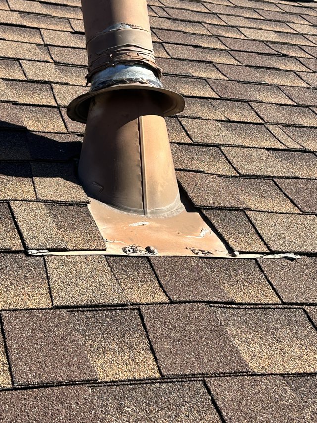 Roof vent pipe and flashing detail.